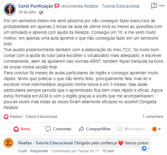 Avaliação facebook - Caroline Purificação