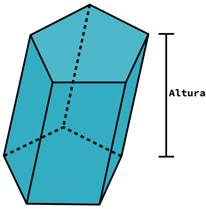 Desenho de um prisma oblíquo pentagonal.